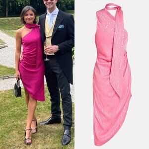 Ronny Kobo Primrose Pink Zoey Moire Dress One Shoulder Asymmetrical Dress - XS